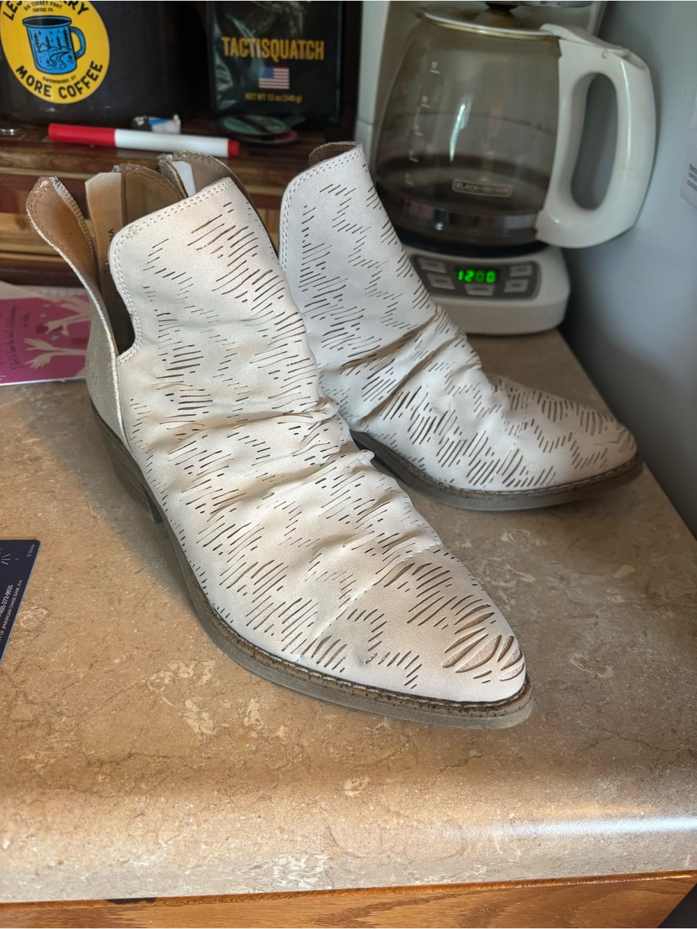 Women's White Perforated Ankle Booties